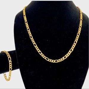14K Gold Plated Figaro 8mm Link Chain Necklace Bracelet Set